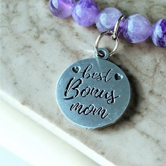 Bonus Mom Bracelet with Card - Amethyst Stretch NIB - Picture 3 of 6